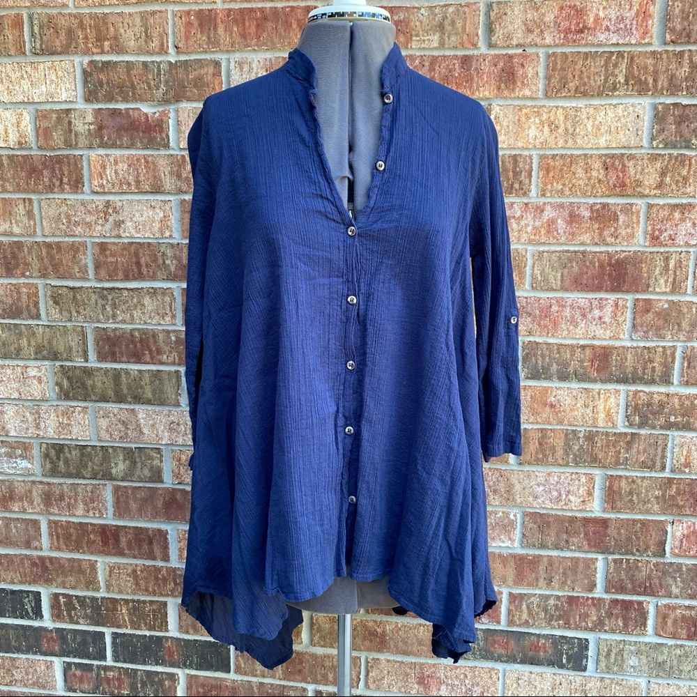XCVI Blue Longsleeve Cotton Shirt